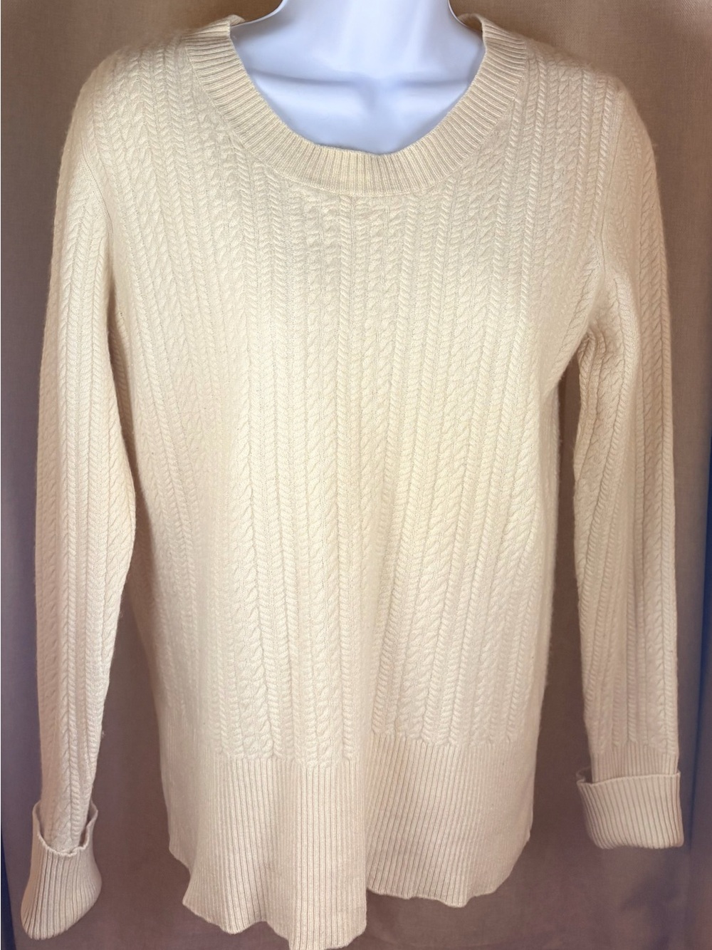 🤍 Sofie 100% Cashmere Ivory Cable Rib Crewneck Sweater Size Large